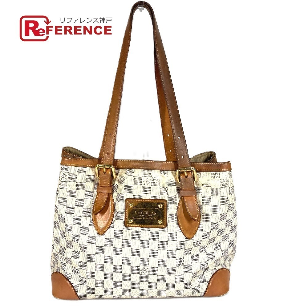 LOUIS VUITTON Damier Azur White Hampstead Tote Bag Shoulder Canvas White